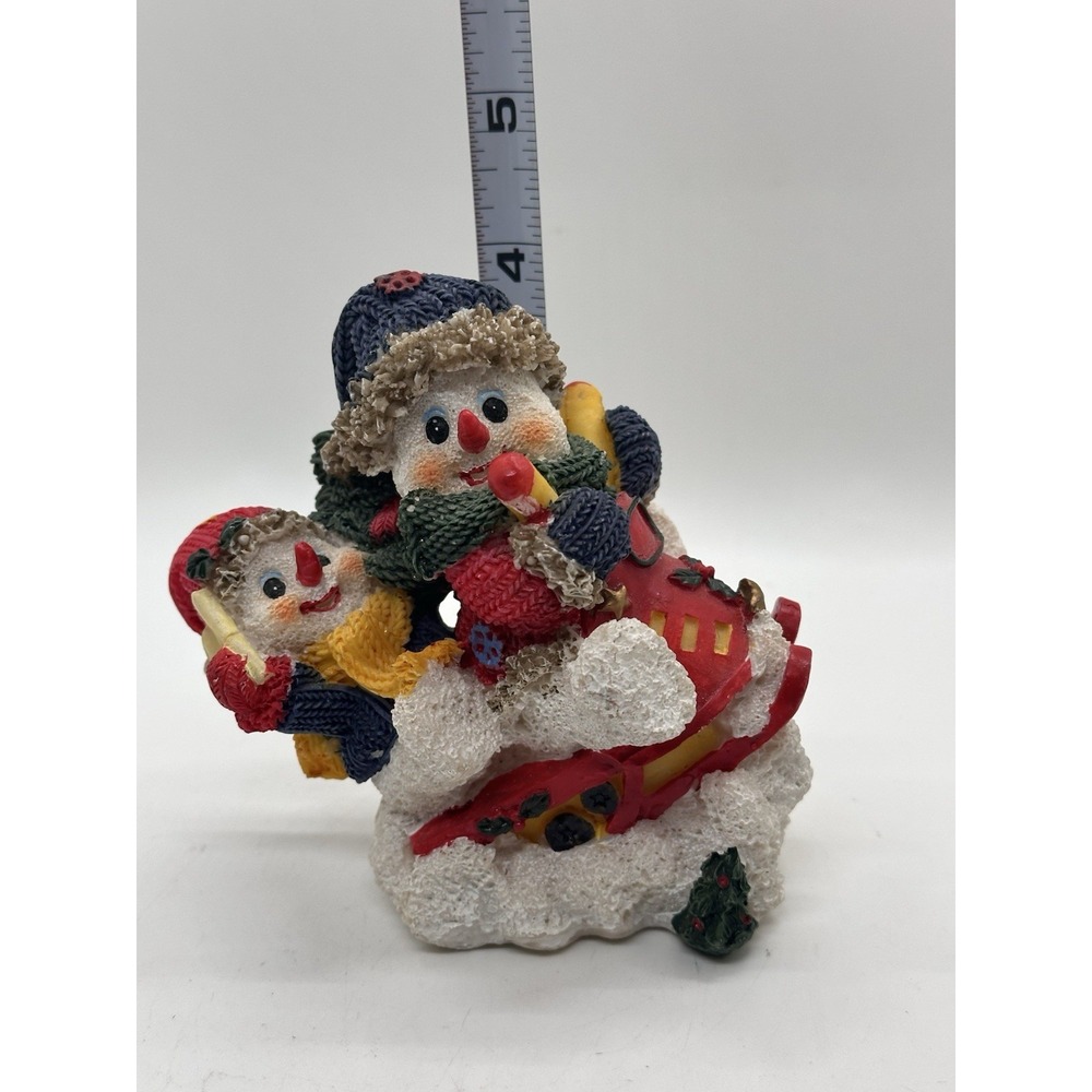 Snowman Figurine‎ Sledding Winter Scene Resin Christmas Decor 5"